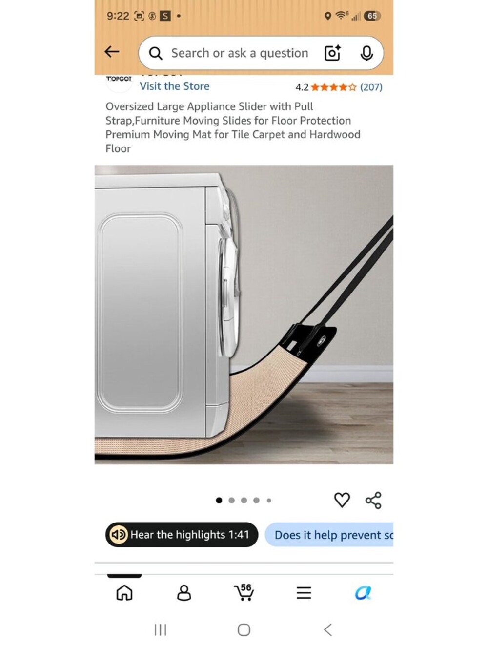 Oversized Large Appliance Slider with Pull Strap Furniture Moving Slide Mat for